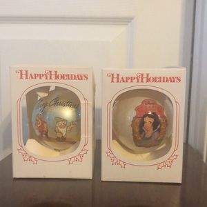 (2) Vintage SCHMID Disney | Snow White Glass Ornaments | 1987 and 1992